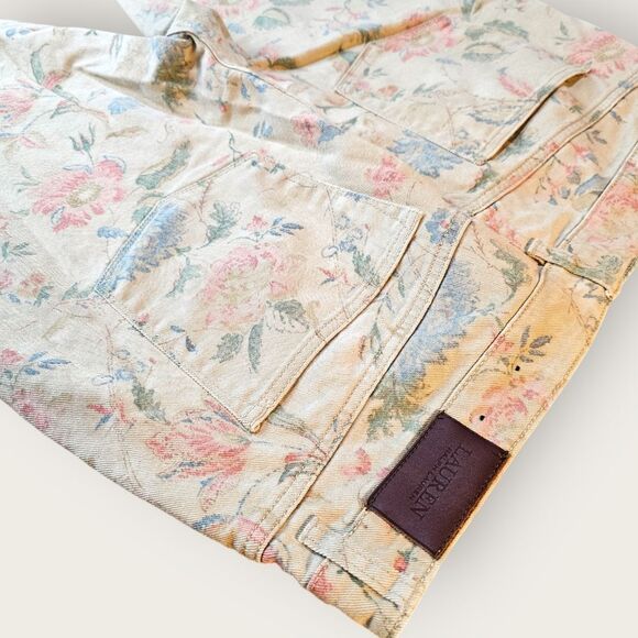 Lauren Ralph Lauren Premier Ankle Skinny Beige Floral Print Denim Jeans Size 16 - Picture 5 of 6